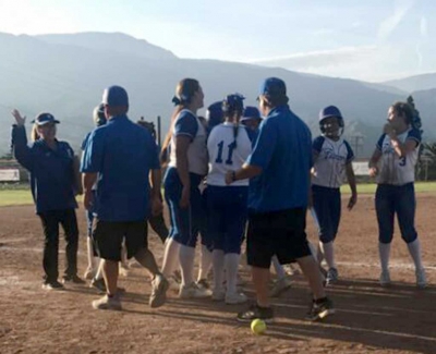 Lady Flashes celebrating their terrific comeback against St. Bonaventure, final Score 7-6 Fillmore.