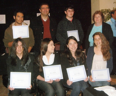 Fillmore High School Creative Writing Awards winners pictured: Front Row (l-r)—Ryan Martel, First Place—Short Story; Alexis Briano, Special Honorable Mention-School Spirit—Poetry; Vanessa Villa, Second Place—Short Story; Laura Garnica, First Place—Poetry. Back Row (l-r)—Erik Orozco, Third Place—Short Story; Wayne Bauer, Teacher/Coordinator; Roberto Munoz, Third Place—Poetry; Not pictured were Tyler Gray, Honorable Mention—Short Story; Daniel Meza, Second Place—Poetry; Gabriela Diaz, Imelda Lopez and Lynn Ferguson, Honorable Mention winners--Poetry. (K. Pace photo)
