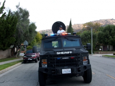 Daniel’s dream came true; here he is riding in a Ventura County Sheriff’s S.W.A.T. vehicle, in the Fillmore May Festival Parade last month.