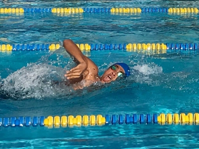 Flashes swimmer Sammy Guzman won the 200 yard relay in the meet against Channel Islands this past Friday, April 14th
