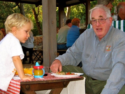 Oliver Ayala (Grandson) and Tony Thacher, Pixie Growers Picnic 2009. Photo courtesy of Thacher Family Archive.
