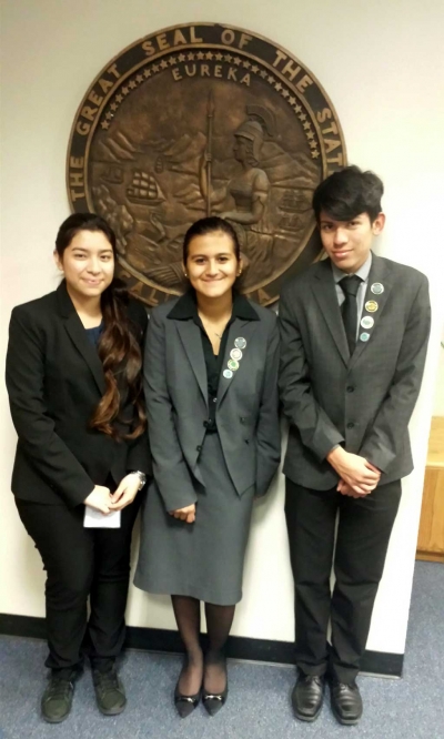Fillmore High Seniors Jacqueline Tovar, Catherine Alonso, and Misael Ponce have participated in Mock Trial for the last four years.