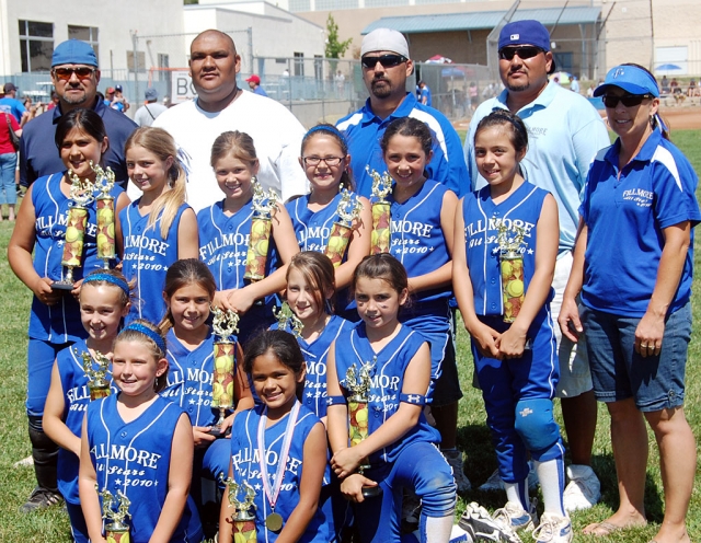 Fillmore 10U AllStars defeated Simi after going into an international tie-breaker in the semi-final game to go on and beat WAGS 8-1 in the championship game at the Thousand Oaks Memorial Day Tournament this weekend. Pictured above: top row Coach’s Daniel Felix, Manager Leo Venegas, Frank Carrillo, Danny Ibarra, and Carina Crawford. Standing: Marisa Felix, Chole Stines, Tori Villegas, Sami Ibarra, Maddie Charles, Tots Cervantes. Kneeling: Kasey Crawford, Cali Wyand, Emma Couse, Kayla Carrillo. Bottom Row- Lindsey Brown, Leana Venegas.