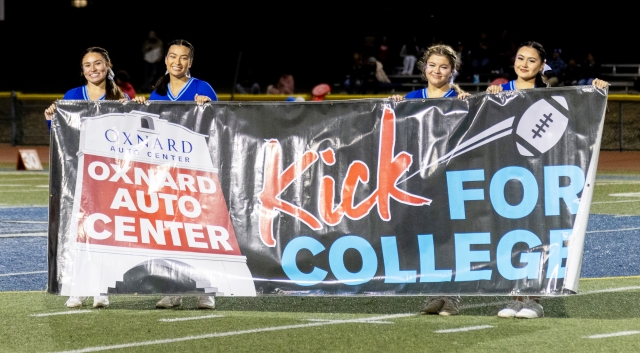 Friday, November 1st, 2024, was the 114th Rivalry meeting of Fillmore and Santa Paula High School. During halftime of the varsity game, Oxnard Honda Center hosted the annual Kick for College where a student must kick a field goal to be awarded $250 in Scholarship money. This year’s student was a Fillmore High Senior, Adrian Fuentes, who made the kick. Photo credit Crystal Gurrola. 
