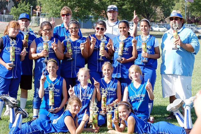 Fillmore 12U Allstars went undefeated throughout the weekend facing teams from Simi, Northridge, Santa Monica and Westlake-Agoura (WAGS). Fillmore would face off with undefeated Camarillo in the championship game handing them their first defeat of the weekend winning 9-6. Coaching staff: Joe Cabral, Shelley Huerta, Mgr. Santos Garcia, Leo Meza. Standing: Karissa Ibarra, Lilly Duran, Serena Venegas, Cielo Meza, Sierra Huerta, Bailey Huerta. Kneeling: Leah Meza, Taylor Brown, Sonya Gonzales, Jordyn Whittaker. Macia Wokal, Kayla Garcia (front).