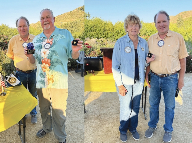 On Saturday, July 8, 2023, the Rotary Club of Fillmore held their Demotion party. Dave Andersen was presented with a Paul Harris Award pin for all he has done for the club by new President Scott Beylik (both pictured far left). Rotarian Cindy Blatt also presented Dave with a special gift from the club as well. Pictured far right is new President Scott Beylik who presented Rotarian Martha Richardson a Paul Harris Award pin, for her service to the club. The Paul Harris was the founder of Rotary, in Chicago, in 1905. The Paul Harris Fellow program was established in 1957 to show appreciation for his contributions that supported Rotary and has been a continuous award through the years. Photos courtesy Martha Richardson. 