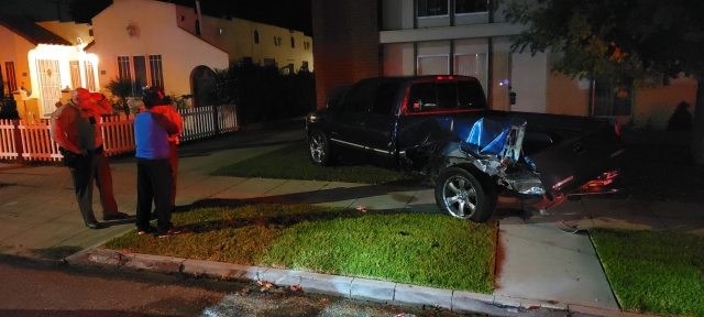 On Saturday, September 30th, at approximately 4:00 a.m., in the 500 block of First Street, an arrest for drunk driving was made following the collision of that driver's vehicle with a pickup truck which was parked at the curb. Extensive damage was caused to the pickup, which was forced from the curb onto the adjacent lawn. The identity of the driver and a description of his vehicle were not available at press time.