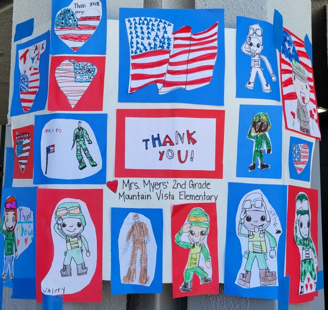 On Saturday, November 11, Fillmore Middle School hosted the Veterans Day celebration BBQ & ceremony. Displayed in the courtyard near the refreshments was some beautiful artwork students from Mountain Vista Elementary created for the veterans to say Thank You for their service.