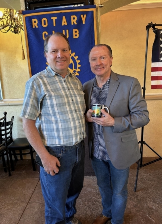 Pictured is Fillmore Rotary Club President Scott Beylik (left) with last week’s guest speaker, Danny Haro. The club donated $500 for Danny Haro’s trip to Mexico a year ago. He was there to film various surgeries done by the doctors of Mission: Brain. This organization is committed to helping people in an area with few doctors specializing in brain surgeries. These surgeries are free and change peoples’ lives. Mission: Brain also wants to attract and educate students to go into the healthcare field. Photo credit Martha Richardson.
