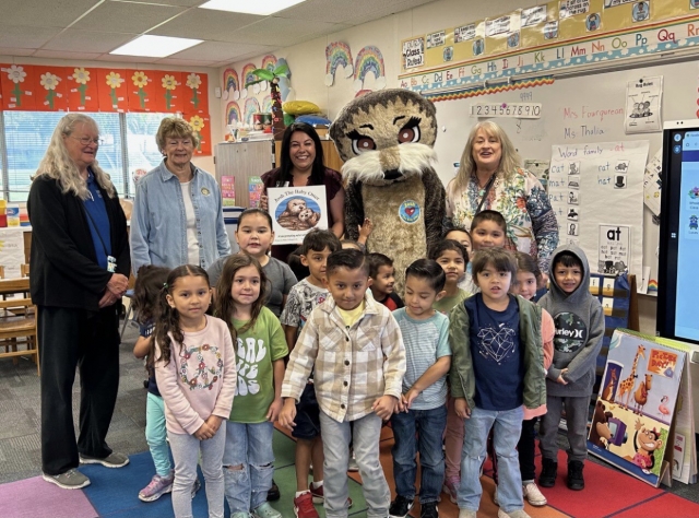 The Rotary Club of Fillmore concluded its Josh the Otter Water Safety Project last week. Members visited the transitional kindergartens and preschools in the District along with Josh. The purpose of the project is to teach the children to NEVER go near water without an adult and to learn to float so they will be safe. Each child received a story book, a coloring book, as well as crayons, a mask of Josh and a special sticker. Photo credit Rotarian Martha Richardson.
