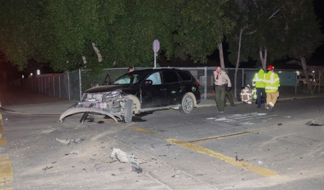 On Tuesday, October 10th, at 9:11pm, Fillmore Police, Fillmore Fire Department, and AMR Paramedics were dispatched to a reported injury traffic collision at the intersection of First Street & A Street, Fillmore. Arriving firefighters found two vehicles involved with moderate-heavy damage. Two ambulances were requested to respond to the scene for two injured patients. While deputies were investigating, the driver of the involved vehicle (gray Honda) was determined to be under the influence of alcohol and was arrested for felony DUI causing injury. It was also known that the subject involved was on probation for two previous DUI arrests/convictions and his driver’s license was suspended. The occupant of the second vehicle sustained minor injuries as a result of the collision. The arrestee was subsequently booked at the Ventura County Pre-Trial Detention Facility with his bail set at $55,000. The cause of the crash is under investigation by the Fillmore Police Department. Photo credit Angel Esquivel-AE News.