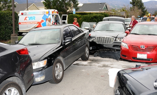 A 4-vehicle accident took place on Saturday, February 8th, at 2p.m., on D Street at Hwy 126. One car was heading south on D Street as a second car was exiting the El Pescador parking lot onto D Street. The other two cars involved were parked at the D Street curb on the west side. It appeared that the two cars collided, involving the parked vehicles. No information was available as to the specifics of the crash. All cars sustained significant damage, no serious injuries reported.