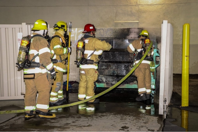 On Monday, June 19th, at 11:13pm, Fillmore City Fire Department was dispatched to a reported dumpster fire behind Von's shopping center. Arriving firefighters found a dumpster on fire and crews were able to extinguish it within seconds, it is unknown what caused the fire. Photo credit Angel Esquivel-AE News.
