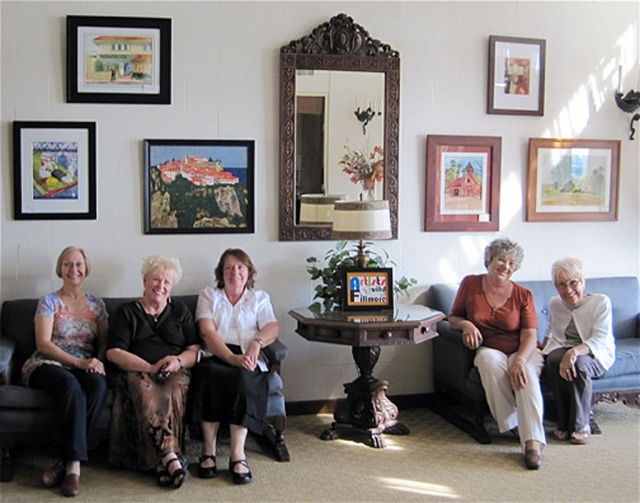 After hanging their artworks at Ventura's Poinsettia Pavilion, Lady Jan Faulkner, Luanne Hebner Perez, Virginia Neuman, Joanne King and Judy Dressler look proud of their efforts.