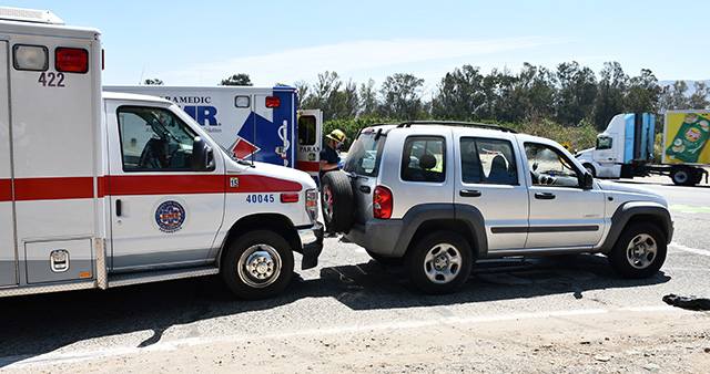 On Friday, August 7, at approximately 11:25 a.m., the California Highway Patrol, Fillmore Fire Department, and Fillmore Police Department responded to a traffic collision involving an AMR ambulance near Old Telegraph Road and Highway 126. The ambulance was transporting a patient at the time of the crash. That patient was transferred to another ambulance and taken to a local hospital for continued medical care. Paramedics requested a second ambulance for the driver involved in the collision; however, the driver declined medical treatment. The California Highway Patrol is investigating the cause of the crash. Photo credit Angel Esquivel.