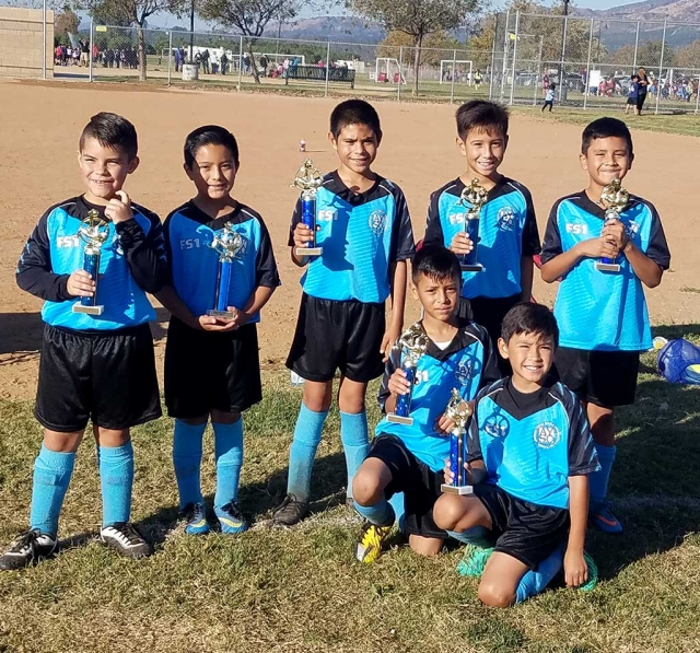 Congratulations to the Blue Tornado Sharks! Top row (l-r) Ryan king, Andrew Razo, Xavier Lara, Mauricio Ocegueda, Diego Tapia. Bottom row (l-r) Nathan Hernandez and Isaac Martinez. The team finished 2nd in the U10 Boys Division — this will qualify the Sharks for league playoffs. Playoffs will take place November 18th and 19th in Camarillo. Good luck boys! Submitted by Coach Omero Martinez.