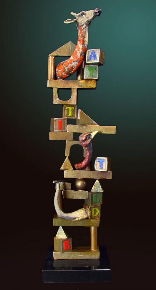 "Building Blocks," a painted bronze sculpture by Glen Tarnowski.