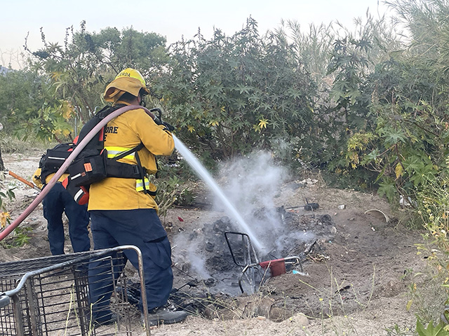 On Thursday, May 7, at approximately 7:25 p.m., the Fillmore Police Department and Fillmore City Fire responded to a reported fire in the Santa Clara River near Burlington Street and Reading Street. Deputies arrived and contacted a male subject who was actively causing two small spot fires. During the investigation, the known subject was also found to be in possession of a controlled substance. He was arrested for the violation and booked at the Ventura County Main Jail Facility. Photo credit Angel Esquivel.