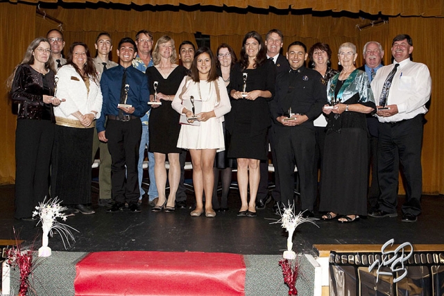 On Thursday, March 28, the FIllmore Chamber of Commerce held their annual awards dinner. The event was enjoyed by many families, friends and members of the community. Pictured (l-r) Tresa Wilkerson, Deputy Russell Grant, Cindy Jackson, Tyler Hackworth, Sammy Martinez, Scott and Cindy Klittich, Mayor Pro-Tem Manny Minjares, Lindsay Bravo, Laura Todis, Captain Tim Hagel, Joseph Palacio, Kathy Long, Myrna Taylor, Dave Wilkerson, and R.J. Stump. Photos courtesy of KSSP Photographic Studio.