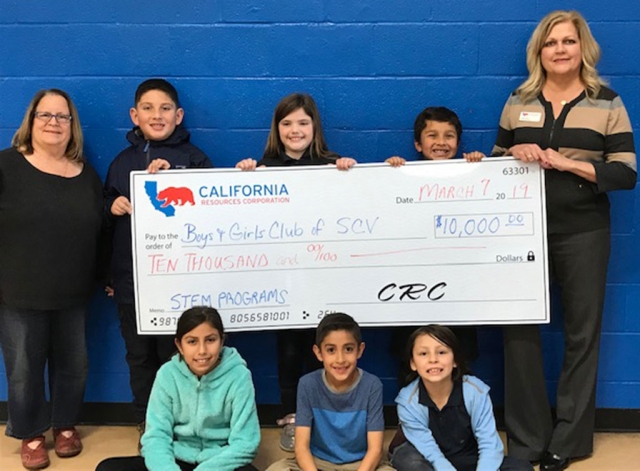California Resources Corporation (CRC) is pleased to support the Boys & Girls Club of Santa Clara Valley (BGCSCV) with a $10,000 STEM grant. CRC has been a strong supporter of the BGCSCV for seven years and values the delivery of high quality STEM programs. CRC also participates in our annual Kids STEM Day. Pictured is CRC Public Affairs Manager and BGCSCV Board President, Amy Fonzo and BGCSCV CEO, Jan Marholin, with BGCSCV members. Thank you California Resources Corporation for investing in our youth. Photo courtesy Jenae Quintana.