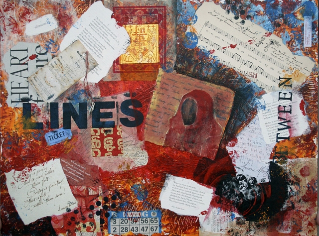 “Between the Lines”, mixed media by Mary Kolada Scott