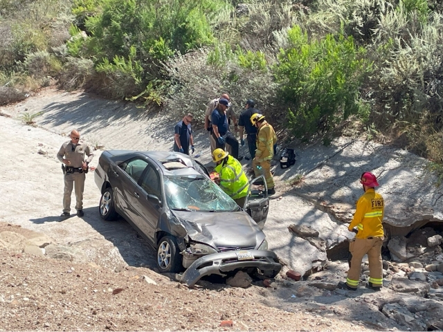 On Thursday, August 24, at 2:00 p.m., Fillmore Fire Department, AMR Paramedics, and California Highway Patrol were dispatched to a reported rollover in the 3500 block of Grimes Canyon Road, Bardsdale. Arriving firefighters found a solo vehicle off the roadway with moderate damage. One occupant involved was transported to VCMC, condition unknown. The crash is under investigation. Photo credit Angel Esquivel-AE News