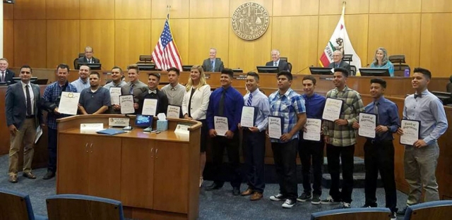 The 2018 Fillmore High School Boys Varsity Baseball Team players were presented with Resolutions Certificates by Ventura County Supervisor Kelly Long on Tuesday, June 12th at their regular board meeting. The team was this year’s CIF Southern Division 7 Champions.