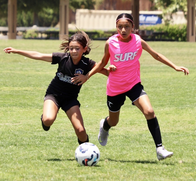 Above is Fillmore’s California United’s Aixa Lomeli (left), securing the championship win for the team. Photo credit Erika Arana.