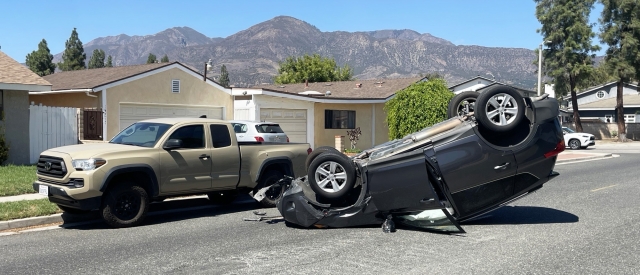 On Tuesday, September 16th, at 12:15 p.m., the Fillmore Police Department was investigating a two-vehicle collision on B Street and First Street. Deputies arrived to find an SUV on its roof and a parked truck that had been damaged. The SUV driver was able to get out of the car. The cause of the crash is under investigation. Photo credit Angel Esquivel.