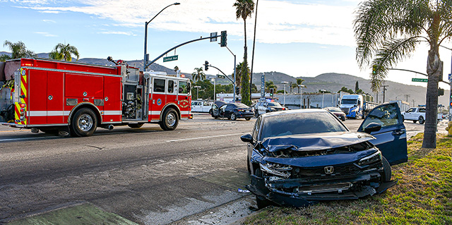 On Friday morning at approximately 7:07 a.m., Fillmore Police Department, Fillmore City Fire Department, and AMR Paramedics responded to a reported traffic collision at Ventura Street and Central Avenue. Firefighters arrived and found two vehicles with moderate damage, and several patients involved. A second ambulance was requested to assist with patient evaluation. Fillmore deputies temporarily closed both lanes of Ventura Street while crews assessed those involved and cleared the roadway. One patient was transported by ambulance. The cause of the collision is under investigation. Photo credit Angel Esquivel.
