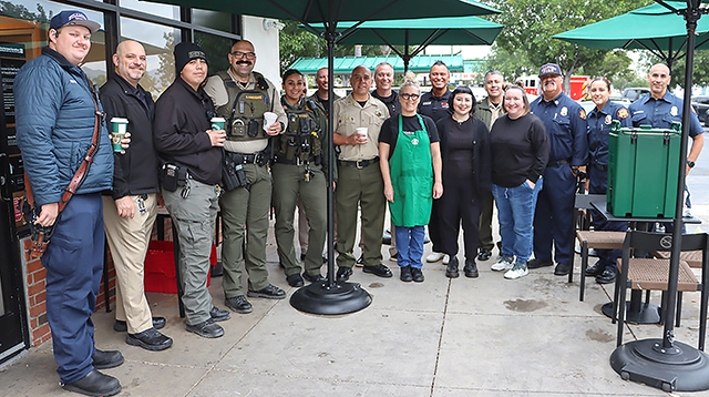 On Tuesday, February 10, the Fillmore Police and Fillmore Fire Department held “Coffee With the Badges” from 8 a.m. to 9:30 a.m. at Starbucks in Fillmore. Everyone enjoyed their coffee while they mingled with the residents in an effort to build better relationships with the Fillmore community. Big shoutout to 7-Eleven for providing coupons and awesome giveaways! Photo credit Angel Esquivel.