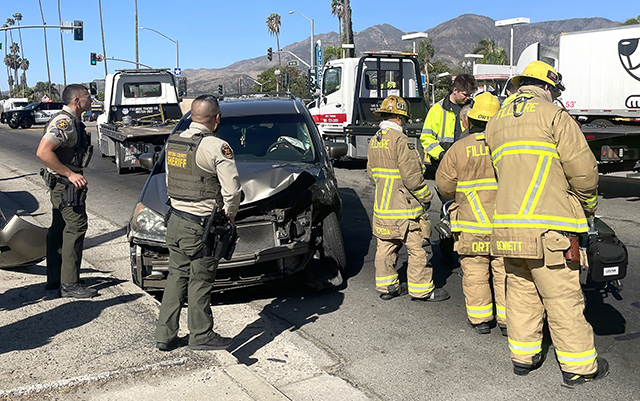 On Thursday, October 15, at 10:08 a.m., Fillmore Police, Fillmore City Fire, and AMR Paramedics were dispatched to a reported traffic collision at the intersection of Ventura Street and Central Avenue. Upon arrival, firefighters found two vehicles involved, with both drivers injured. A second ambulance was requested to respond to the scene, and two patients were transported by ambulance. Cause of the crash is under investigation. Photo credit Angel Esquivel.