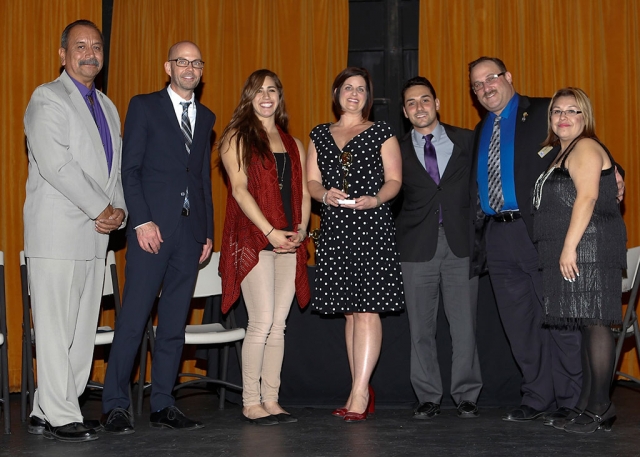 Selected as Teacher of the Year is Mary-Allyn Garcia, center. A full bio will be presented in next week’s Gazette. Friday night’s Annual Community Awards & Installation Dinner was well attended by the community of Fillmore and dignitaries alike. Representing Congresswoman Julia Brownley was Brad Hudson; representing District Assembly Memmber Das Williams was Maggy Flsousou; District State Senator Hannah-Beth Jackson; Third District Supervisor Kathy Long; Fillmore City Council/Mayor Doug Tucker; and Ventura County Sheriff Geoff Dean. Featured in past Gazette issues were Explorer of the Year Adrian Mejia, Offier of the Year Tom Brown, and Firefighter of the Year Chad Panke. Also Citizen of the
Year Al Huerta, Non-Profit of the Year One Step a la Vez, and New Outstanding Business of the Year American Dream Realty. To be featured in next week’s Gazette is Diana Vides, School District Administrator of the Year, who was unable to attend the awards dinner. Teacher, Student and Classified staff will also be reported next week. Bill Herrera was Master of Ceremonies. Photos courtesy KSSP Photography Studio.