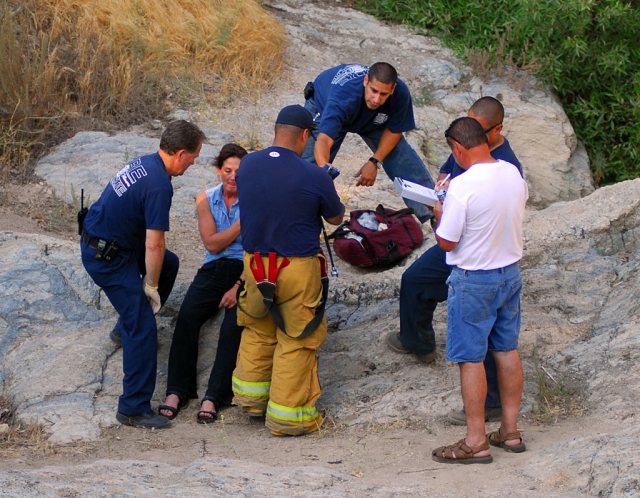An unidentified Fillmore woman was treated by Fillmore Fire personnel after sliding over a 20-foot cliff into Pole Creek, last week. The woman was riding her bike along Fourth Street and evidently got too close to the edge of the bluff, falling onto boulders below. She was a little scratched up but not seriously injured. A No Trespassing sign has since been posted at the site.