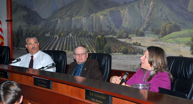 From left, Mayor Steve Conaway, Councilman Scott Lee, and Councilwoman Patti Walker, accomplished substantial business at Tuesday’s regular meeting, though two other council members were absent.