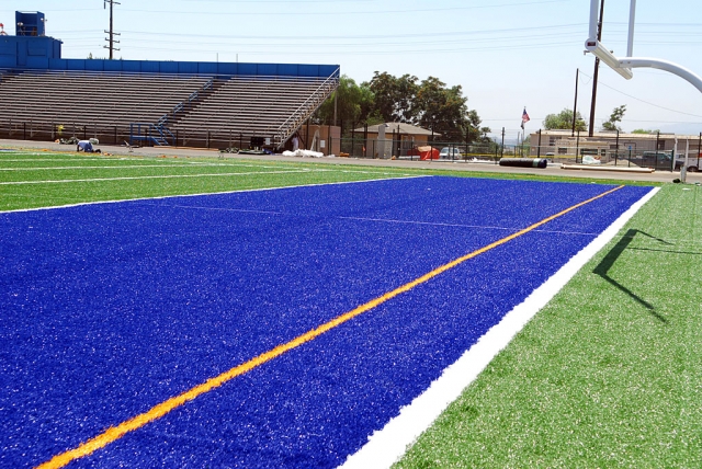 New turf has been installed at the FHS track, courtesy of Astro Turf. The first shipment of turf proved defective.