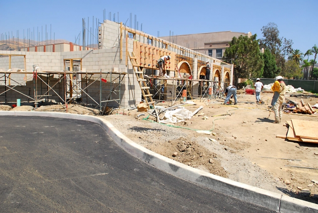 The entryway to Fillmore's new swimming pool complex has been paved, with curbs.