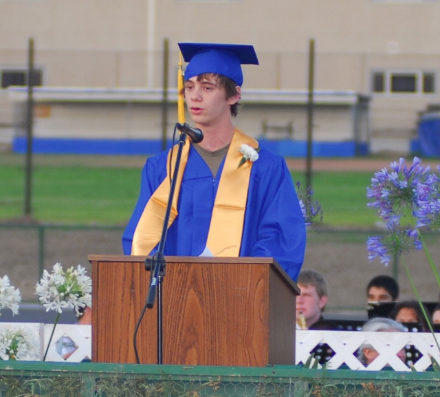 Valedictorian Shaun Stehly read a personal message to the crowd and his class entitled 