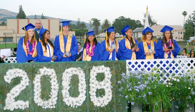 Pictured  above are the 2008 Valedictorians (l-r) Ashley Grande, Mariana Barajas, Shaun Stehly, Dora Servin, Laura Orozco, Christina Amezcua, and  Angelica Serna, Saludatorian  Kassaundra Sandoval.
