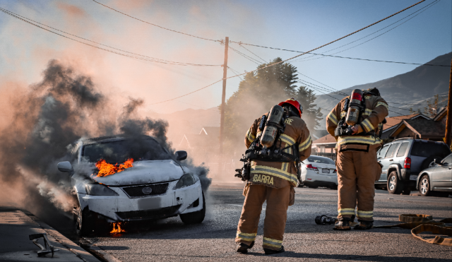 On Monday, November 20, at 3:17 p.m., Fillmore City Fire and Ventura County Sheriff’s Office were dispatched to a vehicle fire in the 700 block of Third Street. Arriving fire crews found a white Lexus sedan with smoke from the hood. Flames were starting to appear, and firefighters were able to knock them down in minutes. The vehicle was unoccupied; cause of the fire is under investigation. Photo credit Angel Esquivel-AE News.