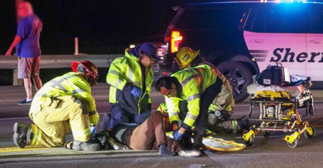 On Sunday, February 11, at 8:24 p.m., Fillmore Police, Fillmore City Fire, and AMR Paramedics were dispatched to a reported traffic collision in front of El Dorado Mobile Homes, 200 block Ventura Street. Arriving deputies found a female motorcyclist down with a broken arm and femur injury, and an SUV involved. The motorcyclist was transported to a local hospital, and the driver of the vehicle was placed under arrest for driving under the influence; he was booked at the Ventura County Main Jail facility. Photo credit Angel Esquivel-Firephoto_91.