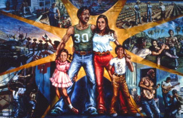 David Botello painted the mural “Chicano Time Trip” in Lincoln Heights in 1977.