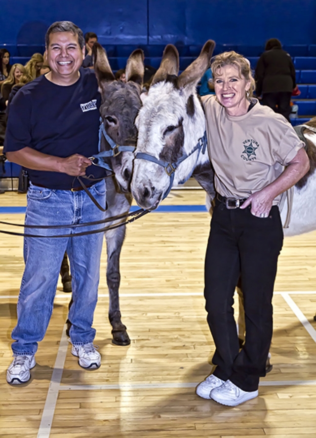 Donkey Ball basketball is back! Saturday, February 25, the Fillmore Fire Department played a fundraiser game against the Ventura County Sheriffs Department. The game was well attended and it ended in a tie, 28-28. The FFA will be scheduling this event for next year. Above, Fire Captain Rigo Landeros and Chief of Police Monica McGrath. Photos courtesy of Bob Crum
