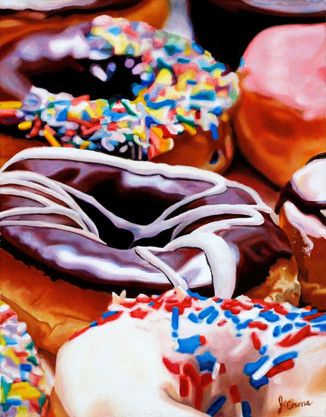 Donuts, oil on canvas, by Jeanette Corona