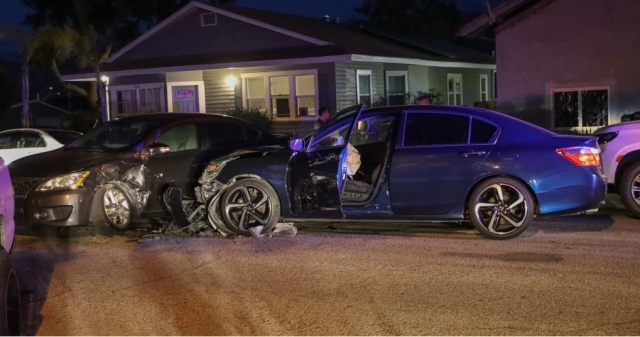 On Saturday, May 27, at 8:13pm, Fillmore Police Department, Fillmore City Fire, and AMR Paramedics were dispatched to a two-vehicle accident on Santa Clara Street at Clay Street, Fillmore. Arriving deputies found two vehicles with moderate damage. Paramedics examined the occupants; one had minor injuries. No transports were made. Cause of the crash is under investigation by the Fillmore Police Department. Photo credit Angel Esquivel-AE News.