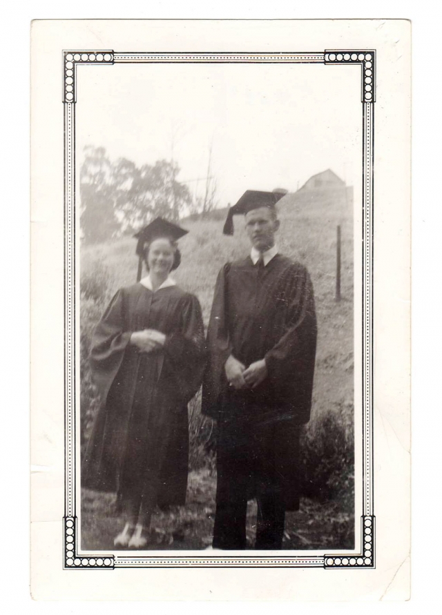 Grandma Ethel (Everson) Berrington and her brother, Clarence Everson at their graduation from Fillmore High School in 1938 (Clarence is one year older, but graduated same year!)