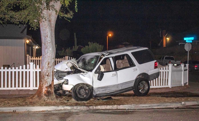 On Wednesday, August 10th, 2022, Fillmore Patrol Services, Fillmore Fire, and AMR Paramedics were dispatched to a reported traffic collision in the area of Casner Way and Market Street, Fillmore. Arriving Sheriff's Deputies reported a single vehicle into a tree with one occupant inside the vehicle. The driver was transported to a local hospital with sirens, condition unknown. At press time it was unknown if alcohol or drugs were a factor in the crash. Cause of the crash is under investigation. Photo credit Angel Esquivel-AE News.