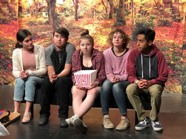 (l-r) Emilia Magdaleno, Fidel Escoto, Erin Overton, Hannah Fairall, and Andres Gonzalez make a couch extremely uncomfortable.
