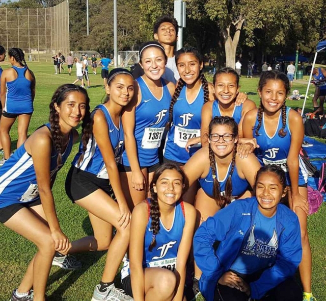 Pictured some of the Fillmore Flashes JV Girls Cross Country team before their race at El Camino Real Park in Ventura.