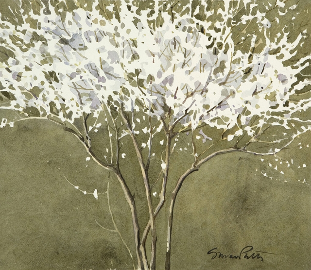 "A Family of Trees" by Susan Petty, watercolor.